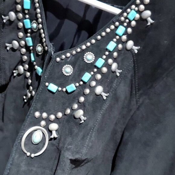 DOUBLE D RANCH BLACK SUEDE LEATHER BLAZER JACKET TURQUOISE  SIZE LARGE C… - Picture 3 of 12